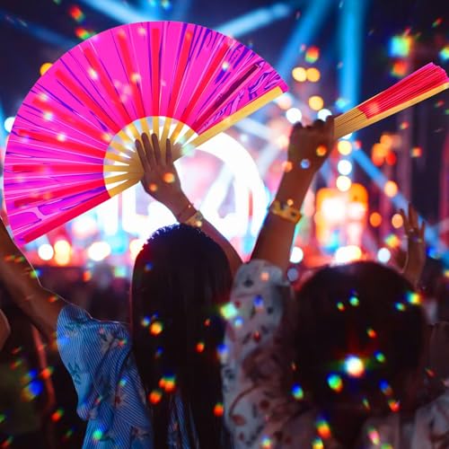 Image of Maitys Large Rave Fan Folding Handheld Fans 13'' Clap Fans for Line Dancing Clack Fan Holographic Festival Accessory for Martial Art Gift Performance, Includes 2 Pouch