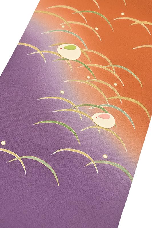 超美品 正絹 名古屋帯 着物 個性的 ちりめん ボタニカル 356 青 紫 超