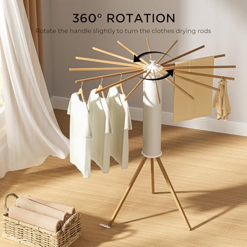 SUNOUTLY Tripod Clothes Drying Rack, Garment Rack Portable and Foldable Space Saving Laundry Drying Rack - Dryer Rack Clothing Floor Folding Balcony Bedroom Household (Beige(Wood), 16 rods) by SUNOUTLY - Used condition - Image 3