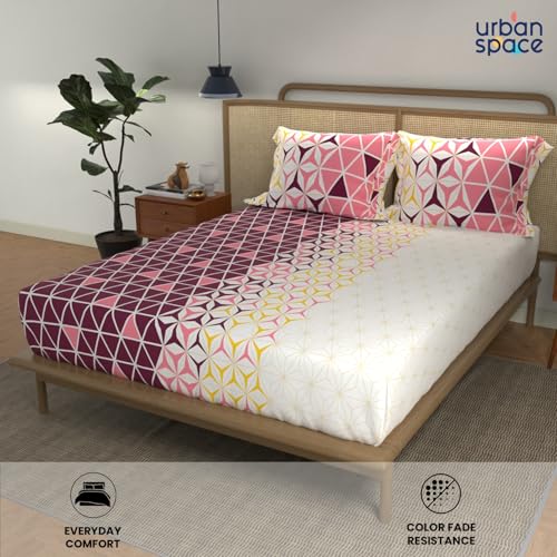 Image of Urban Space Divine 100% Cotton Bedsheet for Double Bed with 2 Pillow Covers, Double Bedsheet (Size 90 x 100 inches, Geometric Maroon)