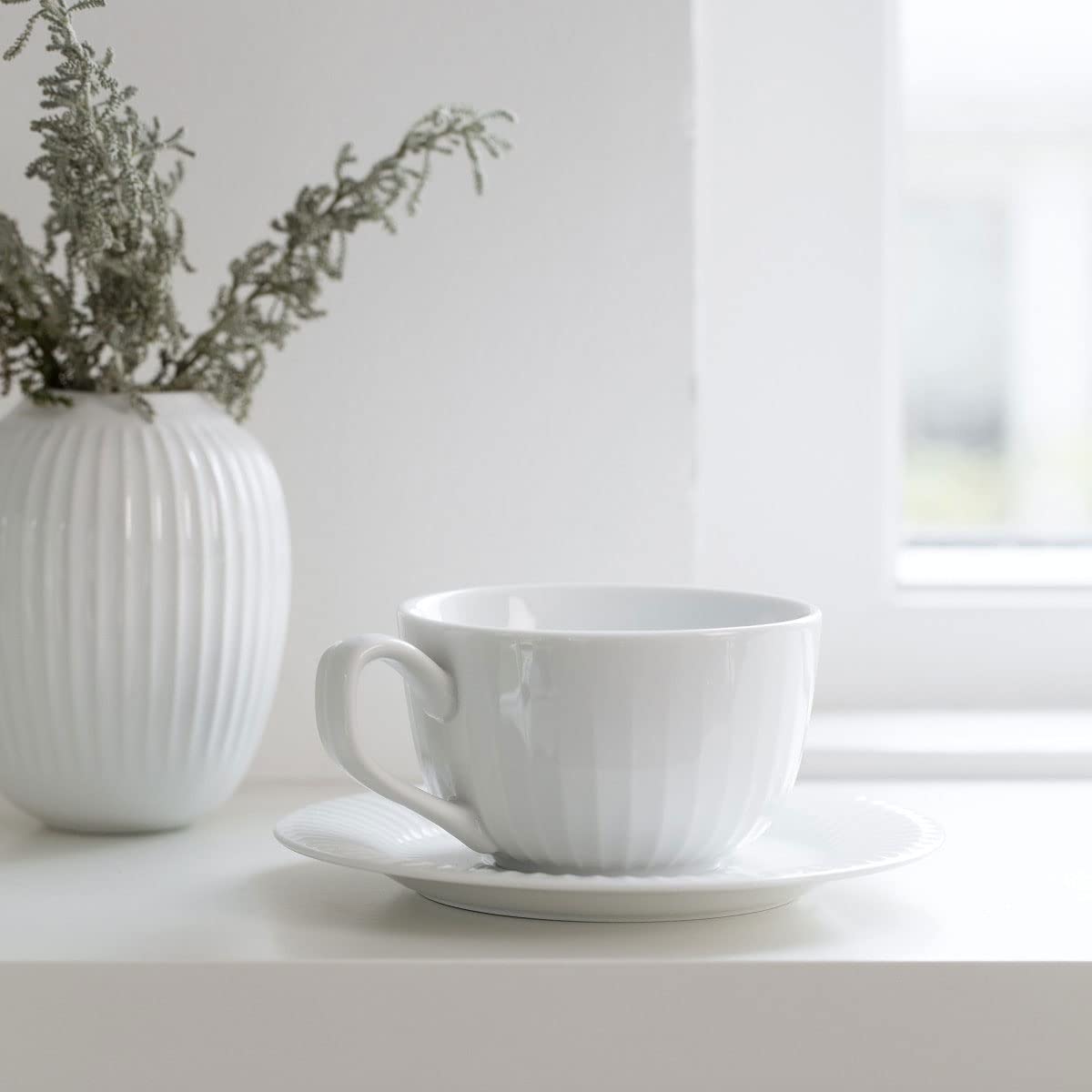 Kähler Kaffeetasse mit Untertasse 25 cl Hammershøi legendär Zeitlos, Weiss