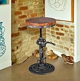 Topower Antique Industrial DIY Crank Stool Cast Iron Base Bar Stool Design Metal Adjustable Height Bar Chair Wood