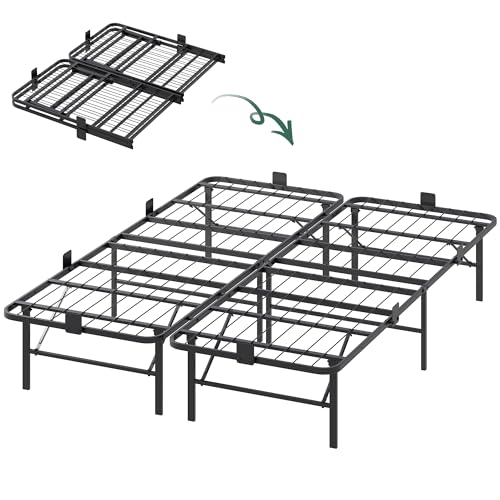 WLIVE Foldable Queen Bed Frames, Metal Platform Bed Frame Queen Size with Heavy Duty Steel Slats, No Box Spring Needed, Easy Assembly, No Noise, Black