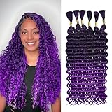 Deep Wave Bulk hair for Braid No Weft Deep Wave Bulk hair for Braiding Micro Faux Braiding Hair for Boho Braids Wet and Wave 20Inch,#1BPurple 6Bundles
