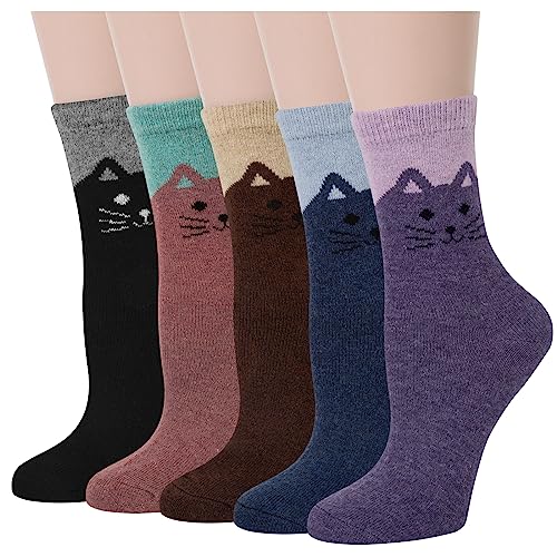 YSense Snug 5 Paires Chaussettes Femme Hiver Chaudes en Laine, Chaussettes Doux Chaud pour Hiver, Chaussette en Laine pour Femmes，Taille unique