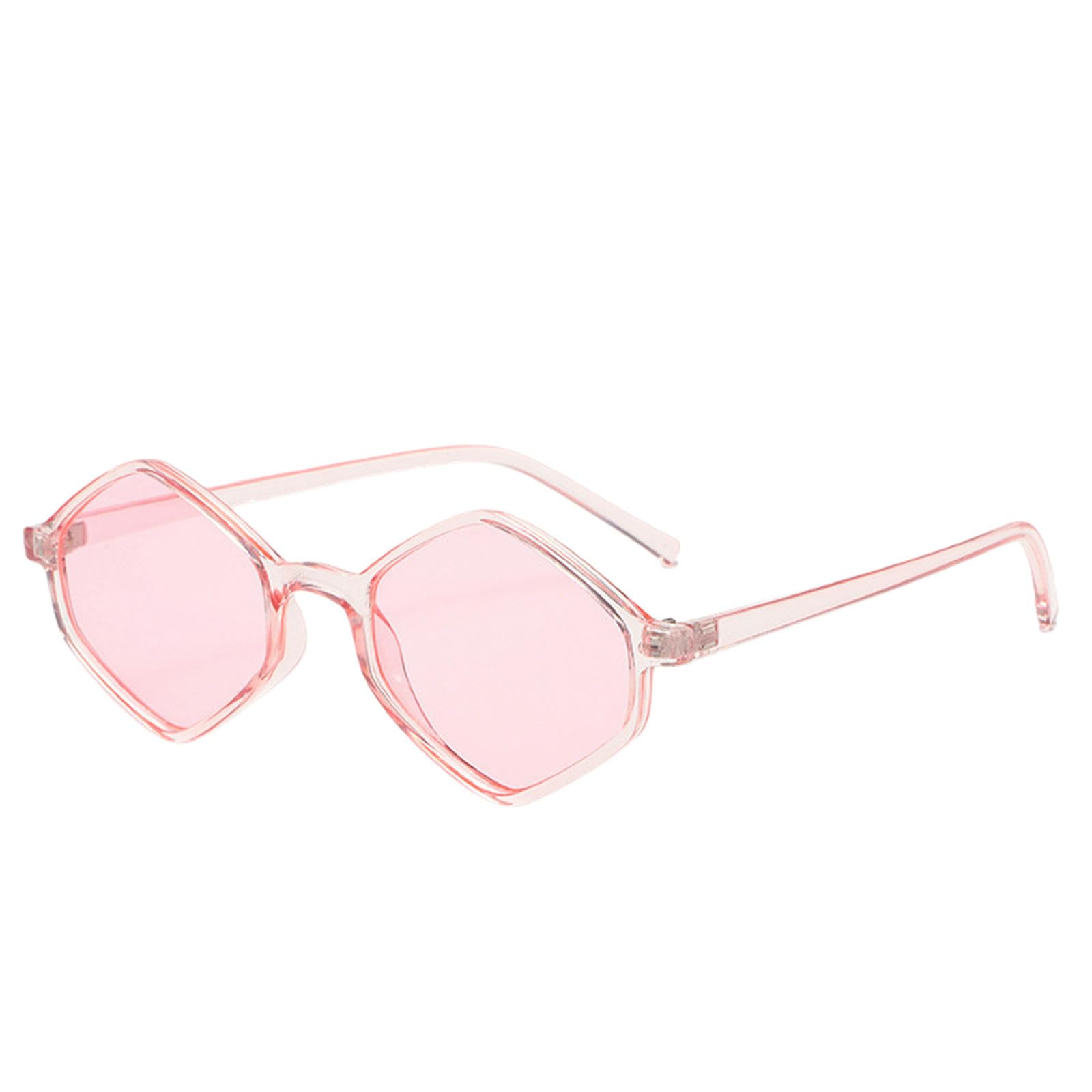 Gyios sunglasses Rhombus Frame Men Women Polygonal Small Irregular Sun Glasses Vintage Personality Shades Goggles- Translucent Pink Lens