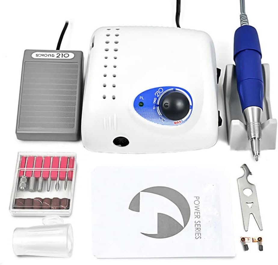 Electric Manicure Nail Drill with 6pcs Drill Bits Strong 210 Power Control Unit 40000RPM Handpiece for Model Jewelry Grinding WoodCarving etc. (105)
