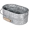 Light & Pro Multipurpose Galvanized Rustic Farmhouse Caddy - Metal 4 Compartment Storage Bin Caddy With Wooden Handle Perfect For Kitchen Utensils, Picnic, Garden Planter - Hammered - Antique Grey