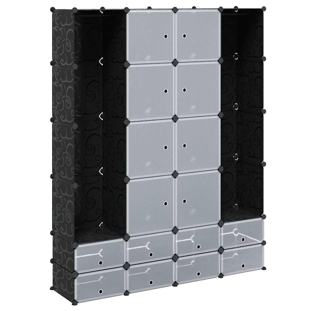 Armario Modular 18 Compartimentos Negro y 37x146x180,5cm,Mobiliario,Armarios y Almacenamiento,Armarios roperos,14.95kg-240501