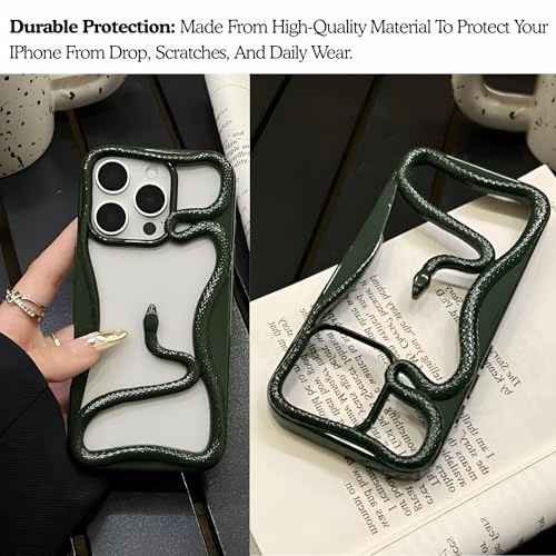 Image of Kraptick Slim iPhone 16 Pro Case - Thermoplastic Mobile Cover with Hollow Snake Design Phone Case Lightweight, Durable & Stylish Fit for iPhone 16 Pro -(Matte Green)