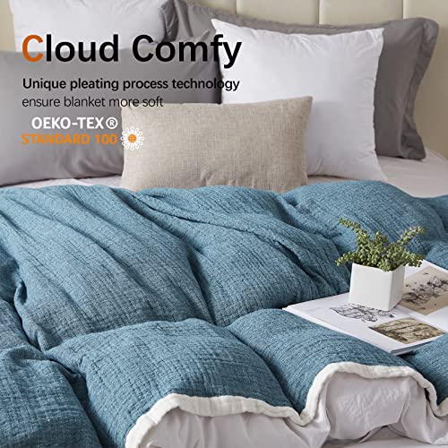 Se Softexly Cotton Muslin Throw Blanket For Adults,Breathable 4-Layer Yarn Dyed Linen Texture Gauze Blanket For Bed Sofa Couch,Super Soft Light Weight Blanket For All Season（50"X60",Vintage Blue） #TOP3