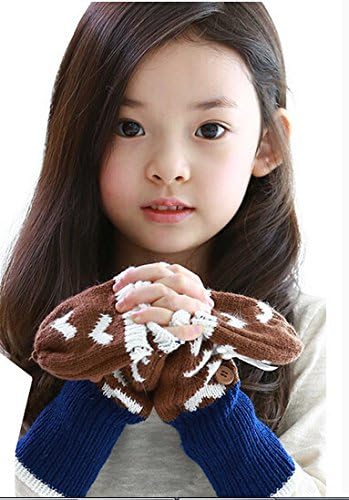 Petty Cabin Kocotree Heart Baby Gloves Girls Half-finger/ Full-finger Knitted Gloves (Coffee)