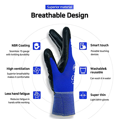 Customgrips Super Thin Work Gloves, 6 Pairs, Small, Highly Breathable Cut Resistant Seamless Level 3 Resistance Nitrile Coat For Grip, Warehouse Jobs, Delicate Machine Works, Usable For Touchscreen #TOP3