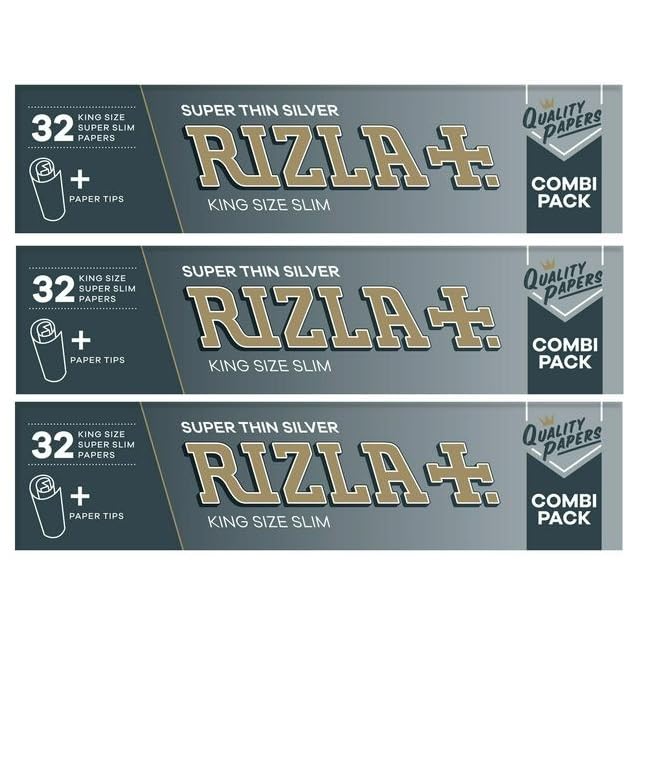 Rizla Silver - King Size Super Slim Silver Papers & Tips - Combi Pack (X3) - Enjoy Convenience and Quality in Every Roll