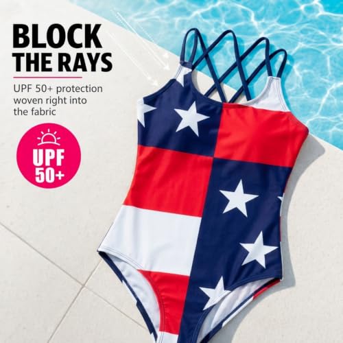 Image of Kanu Surf Girls' Reese UPF 50 Beach Sport Criss-Cross One Piece Swimsuit