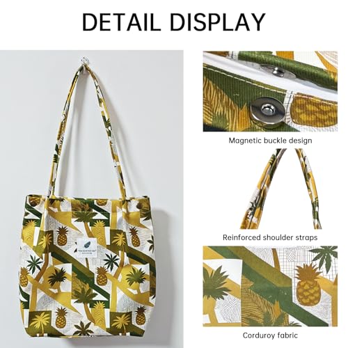 Canvas Tote Bag for Women, Large Capacity Corduroy Quilted Tote Bag with Inner Pockets, Durable Stylish ，Reusablee4