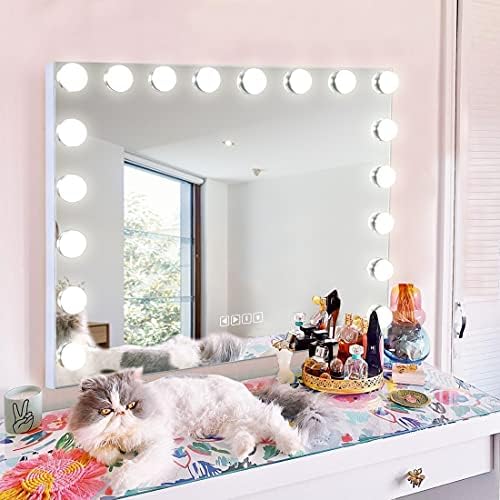 Hansong Hollywood Vanity Mirror 80x60cm Bluetooth Vanity Mirror with Lights Extra Large Lighted Makeup Mirror with 18 Dimmable LED Bulbs 3 Color Modes for Bedroom