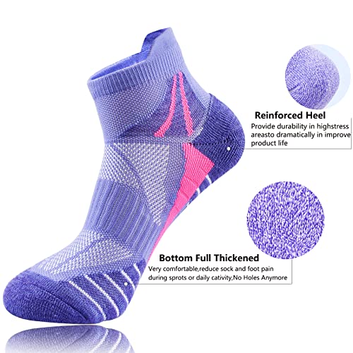 Image of Womens Ankle Socks Athletic Cushioned Sport Socks | Cotton Breathable Performance Tab Quarter Ankle Running Socks for Women 6 Pack
