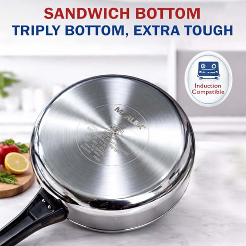 Image of Marlex 3 Litre Triply Stainless Steel Pressure Cooker with Outer Lid | Steel Cooker with 3 Layer Triply body, Gas Stove & Induction Base Triply Pressure Cooker, ISI Certified - 5 Year Warranty