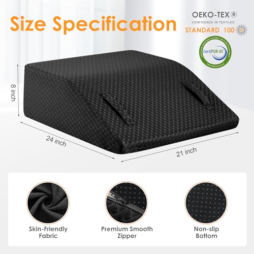 Leg Elevation Pillow for After Surgery, 8inch Foam Leg Elevating Pillow for Swelling and Blood Circulation, Leg Wedge Pillow for Sleeping, Knee Pillow for Knee Hip Ankle Pain Relief, Black