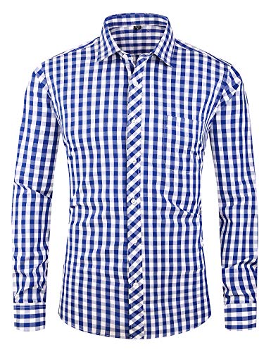 XTAPAN Men's Long Sleeve Casual Slim Fit Plaid Stylish Cotton Button Down Dress Shirt US M=Tag 42 8500-3