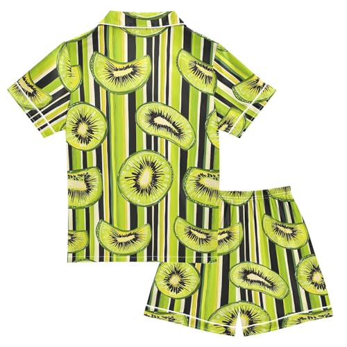 Kiwi Fruit Stripe Pajamas Set Summer Button Down Sleepwear Pjs Sets Comfy Loungewear2