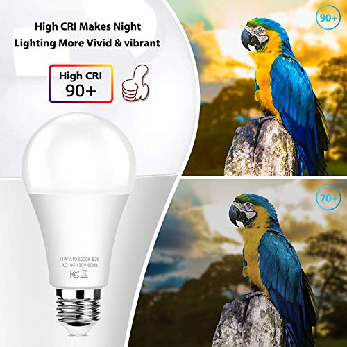 6-Pack Dusk To Dawn Led Light Bulbs, A19 11W(100Watt Equivalent), E26 Basic Automatic On/Off, 1200Lm, Daylight White 5000K Smart Sensor Lights, Outdoor For Porch Garage Yard Patio Garden #TOP4