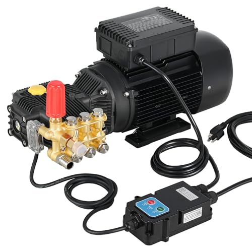 Image of VEVOR Electric Pressure Washer Pump Kit, 1220 PSI, 2.2 GPM, Triplex Power Washer Pump with 2 HP Motor 120 V, Adjustable Water Pressure, for Washing Cars, Gardens, Exterior Walls, Machinery Equipment
