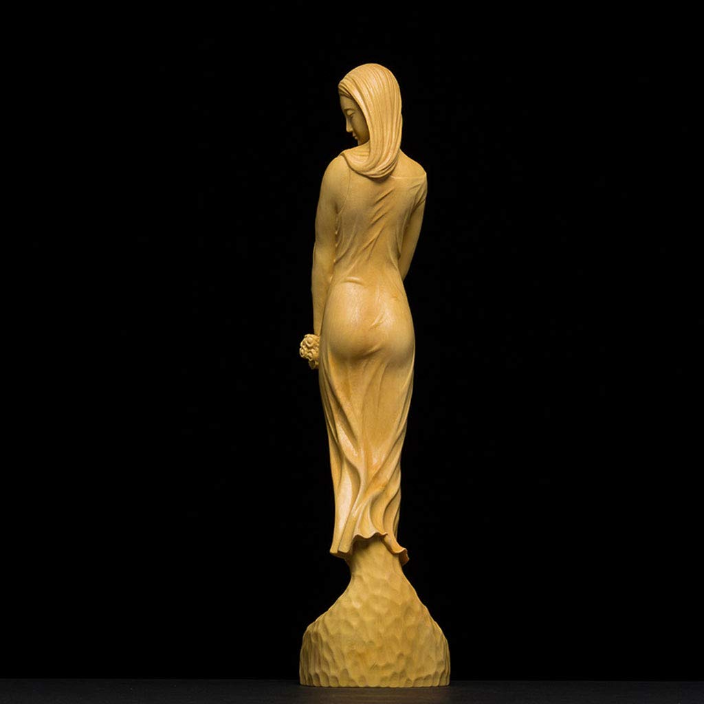 Amazon.co.jp: 女性像 木像 天然ツゲ木彫り 春のにおい 女神 美少女像  