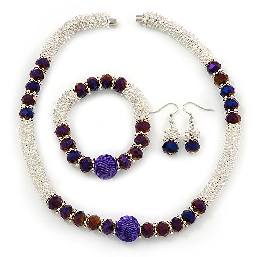 Juego de joyas de copo de nieve con cristal morado y cierre magnético Avalaya