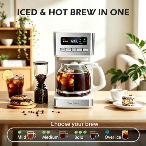 Image of Taylor Swoden Programmable Coffee Makers 12 Cup, White & Stainless Steel