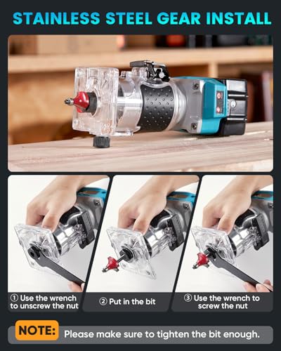 Avhrit Cordless Compact Wood Palm Router, 21V Wood Router Tool with 2PCS 4.0Ah Batteries, Brushless Power Hand Palm Routers for Woodworking, Wood Trimmer Cutting with 15 Pieces 1/4" Router Bits Set 5 Avhrit Cordless Compact Wood Palm Router, 21V Wood Router Tool with 2PCS 4.0Ah Batteries, Brushless Power Hand Palm Routers for Woodworking, Wood Trimmer Cutting with 15 Pieces 1/4" Router Bits Set - Image 5