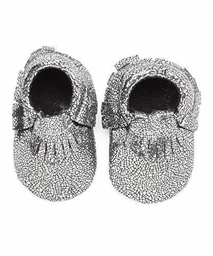 Unisex-Child Silver & Black Metallic Moccasin Booties