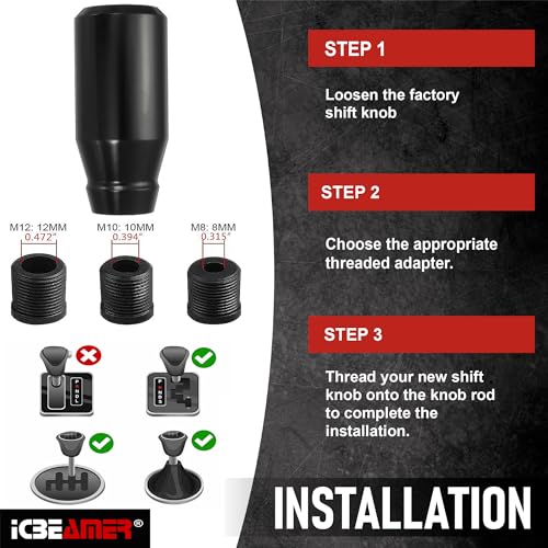 image for ICBEAMER Black Aluminum Shift Knob | Fits Automatic and 4, 5, 6 Speed 