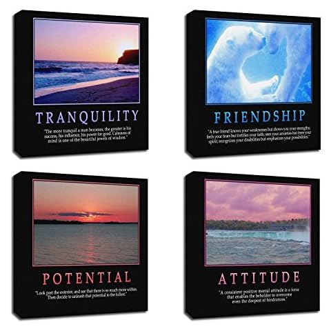 4Pcs x Motivational Quotes Motto Inspirational Success Teamwork Canvas Stretched Wood Framed Combine Modern Abstract Art For Home Room Office Wall Print Decor 12x12 (30x30cm) (661-664) Cover