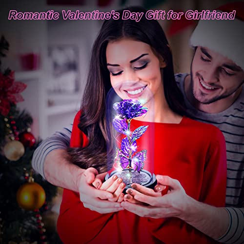 Gifts For Women, Galaxy Glass Rose Forever Eternal Crystal Flower Birthday Gifts Light Up Rose In Glass Dome With Butterfly For Her Mom Grandma Sister Wife Girlfriend Mothers Day Anniversary Purple #TOP4