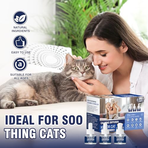 Piuess Feromoni Gatto Per Gatti Diffusore Tranquillante Di Calmante Antistress Repellente Per Gatti Irrequieti Feromoni Felini Feromoni Rilassanti E Tranquillanti Rilassanti 3X Ricariche Da 48 Ml（M） - 5