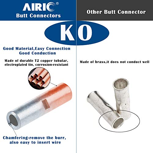 Airic Non Insulated Butt Connectors 100Pcs 16-14 Gauge Electrical Wire Seamless Uninsulated Butt Connectors Crimp Ferrule Terminals #TOP3