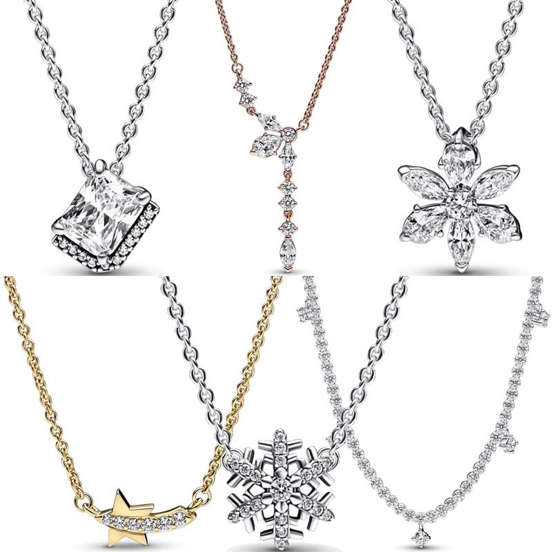 Collier rectangle herbarium avec halo flocon de neige en cristal scintillant