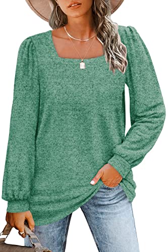 Image of WIHOLL Tunic Tops for Women Loose Fit Long Sleeve Shirts Square Neck Tops