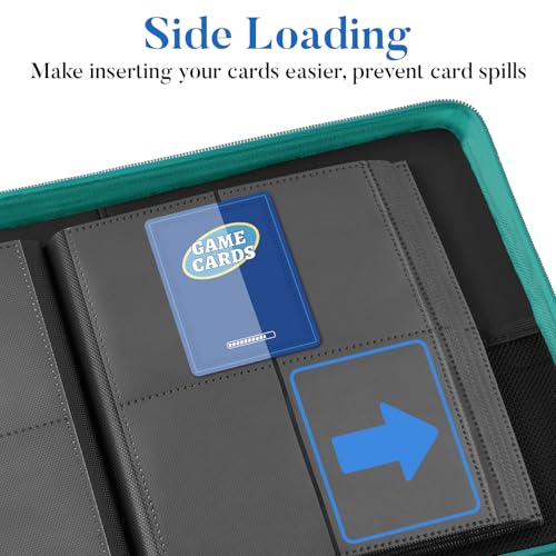 Image of Fabmaker Premium 4 Pocket Zip Card Binder, Trading Card Binder for 320 Cards, Portable PU Card Collection Binder, Collector Card Album Folder for Game & Sports Cards (Turquoise)
