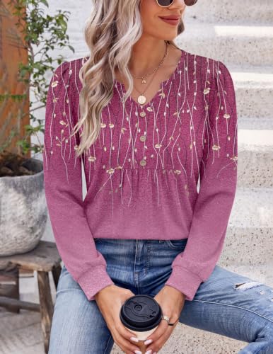 Image of Zeagoo Womens Long Sleeve Tops Fall V Neck Shirt Casual Pleated Tunic Top