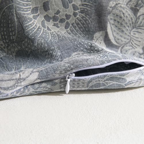 Image of VM VOUGEMARKET Jacquard Grey Floral Duvet Cover Set King,Yarn-Dyed Cotton Duvet Cover with Zipper Closure Perfect for Men and Women