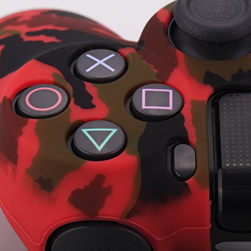 Yorha Water Transfer Printing Camouflage Silicone Cover Skin Case For Sony Ps4/Slim/Pro Dualshock 4 Controller X 1(Red) With Pro Thumb Grips X 8 #TOP6