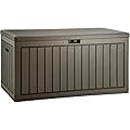 YITAHOME 90 Gallon Large Deck Box, Double-Wall Resin Outdoor Storage Boxes, Deck Storage for Patio Furniture, Cushions, Pool Float, Garden Tools, Lockable & Waterproof (Light Brown)