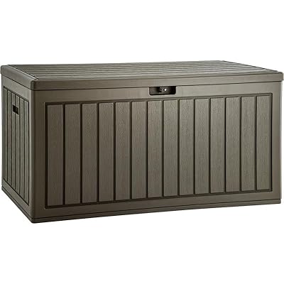 YITAHOME 90 Gallon Large Deck Box, Double-Wall Resin Outdoor Storage Boxes, Deck Storage for Patio Furniture, Cushions, Pool Float, Garden Tools, Lockable & Waterproof (Light Brown)