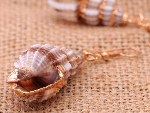 Alilang Womens Brown Golden Accent Ocean Seashell Conch Mermaid Sea Witch Drop Dangle Earrings, Gold Rust #TOP4
