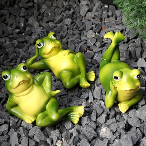 Frog Figurine Garden Decor Set of 3 Funny Lazy Frog Garden Statues Yard Decoration Outdoor Holiday Decorations Unique Yart Art Outdoor Lawn Ornament for Outside Pond Pool Patio Front Porch Backyard