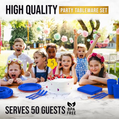 Image of Exquisite 350 Pcs Dark Blue Plates and Napkins Party Supplies Plate Sets