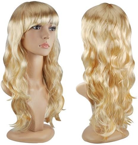 WOMENS SEXY LONG CURLY FANCY DRESS WIGS COSPLAY COSTUME LADIES FULL WIG PARTY (Blonde)